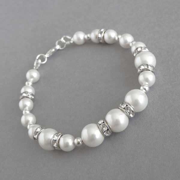 White Pearl and Crystal Bracelet - Ivory Bridal Jewellery - Bridesmaids Gifts