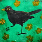 Blackbird and Buttercups Original Monoprint