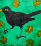 Blackbird and Buttercups Original Monoprint