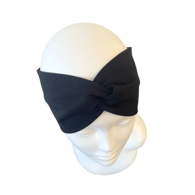 Black Soft Cotton Twist Headband Wide Stretchy Head Wrap for Women