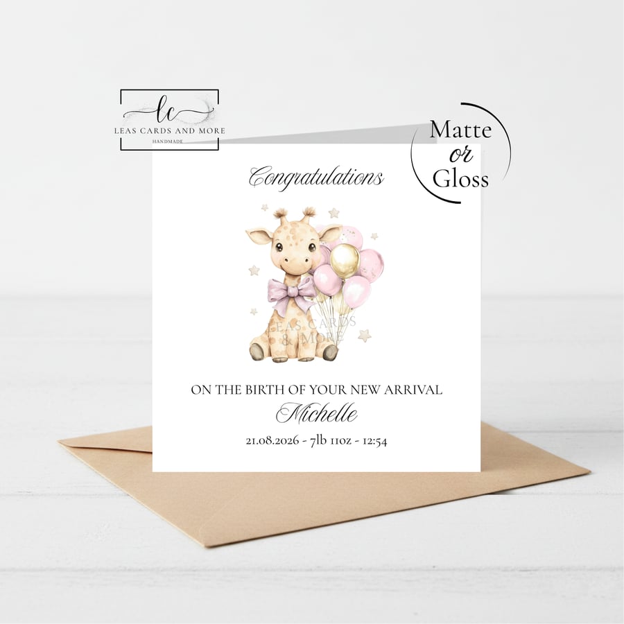 New Baby Girl Giraffe Congratulations Card