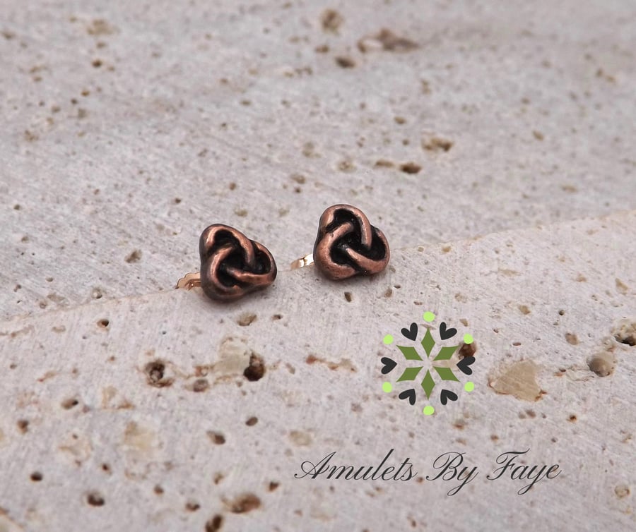 Small Celtic Trinity Knot Recycled Copper Stud Earrings.