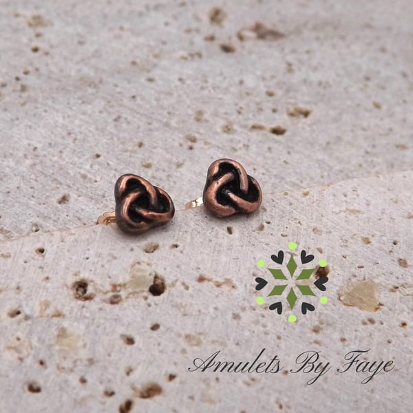 Small Celtic Trinity Knot Recycled Copper Stud Earrings.