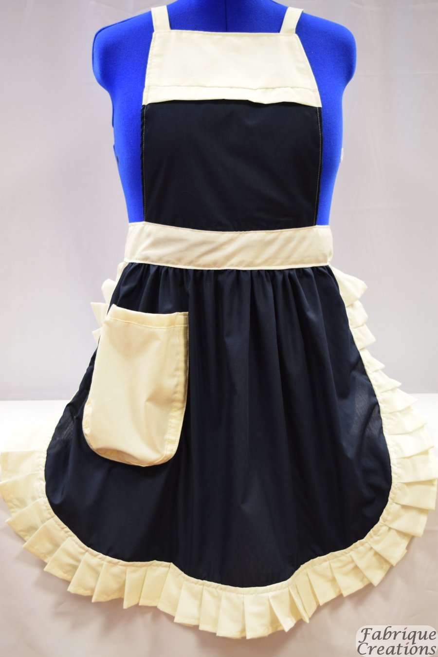 Vintage 50s Style Full Apron Pinny - Navy Blue with Cream Trim