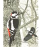 Great Spotted Woodpecker - hand cut limited edition linocut print - Image 1