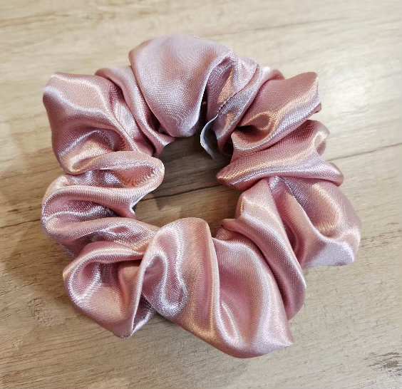 Handmade pink satin scrunchie