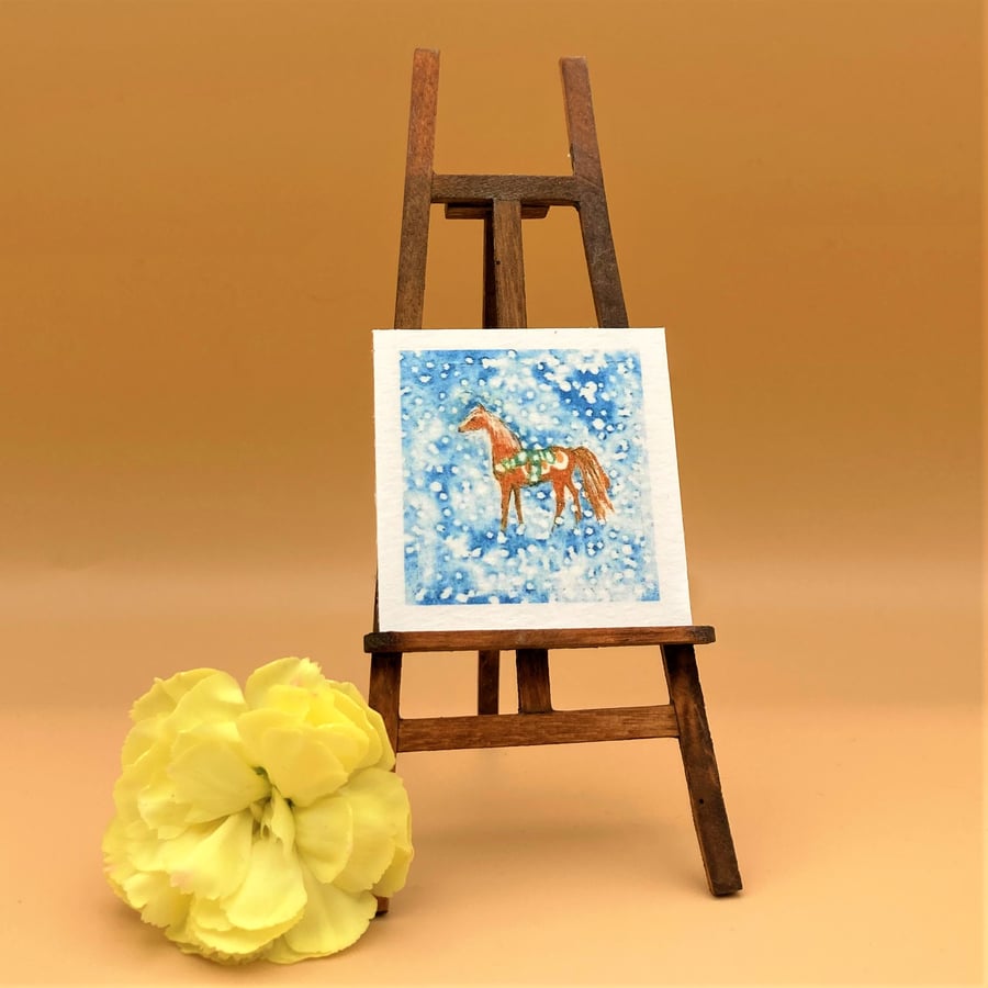 Tiny UNFRAMED PRINT, Dolls house 1:12th miniature, Swedish horse in landscape