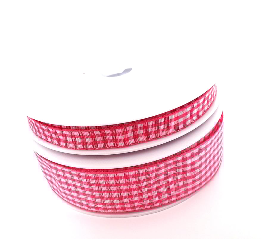 Pink Gingham check polyester school uniform ribbon x 3 metres 
