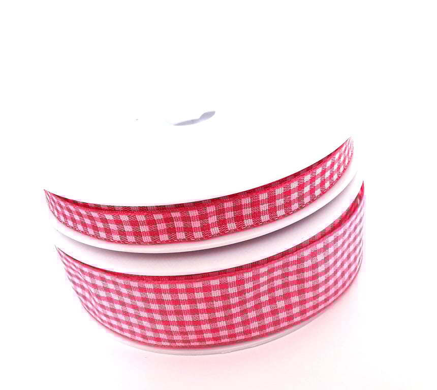 Pink Gingham check polyester school uniform ribbon x 3 metres 