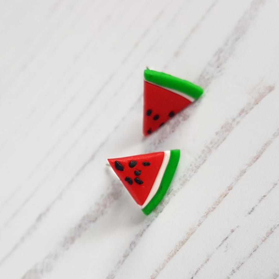 Watermelon slice stud earrings OR mini hoops choose your style