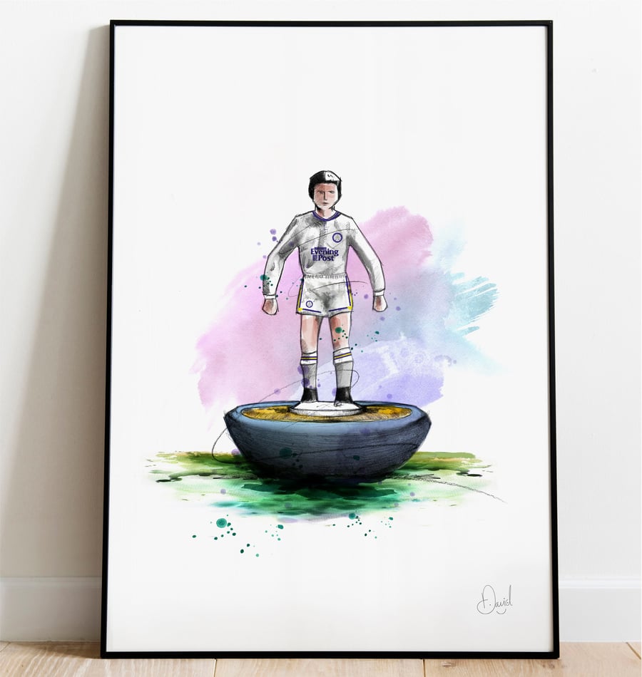 Leeds United Subbuteo Art Print, Leeds Drawing, Leeds United illustration 