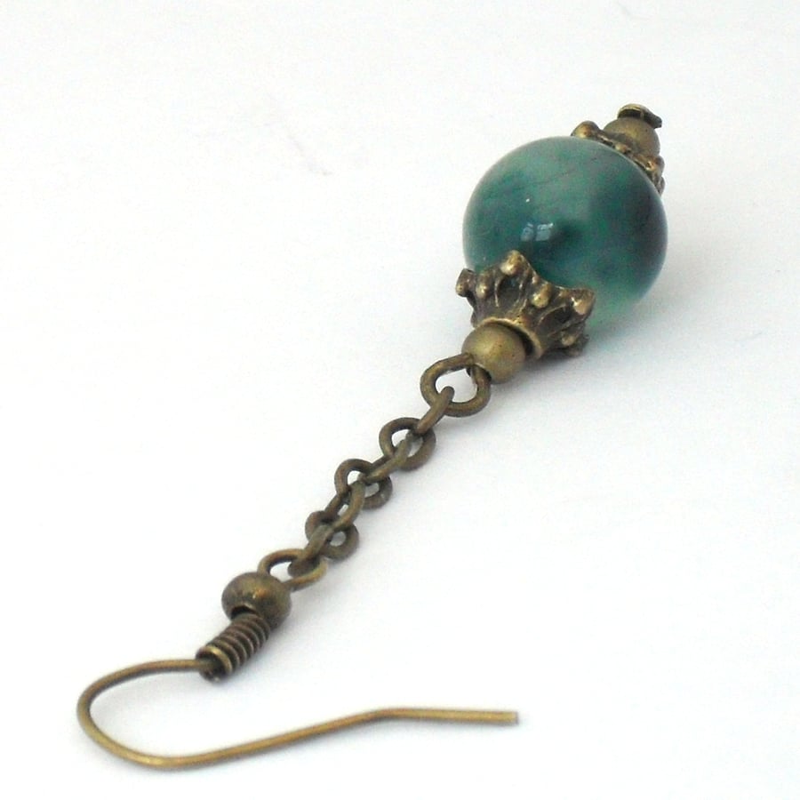 Green gemstone and bronze vintage style earrings