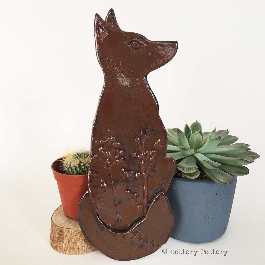 SALE 50% off Pottery Fox hanging decoration Ceramic Fox Moon gazing fox