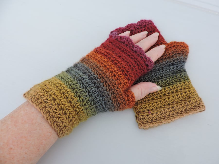 Crochet Fingerless Mitts  Autumn Colours 100% Acrylic
