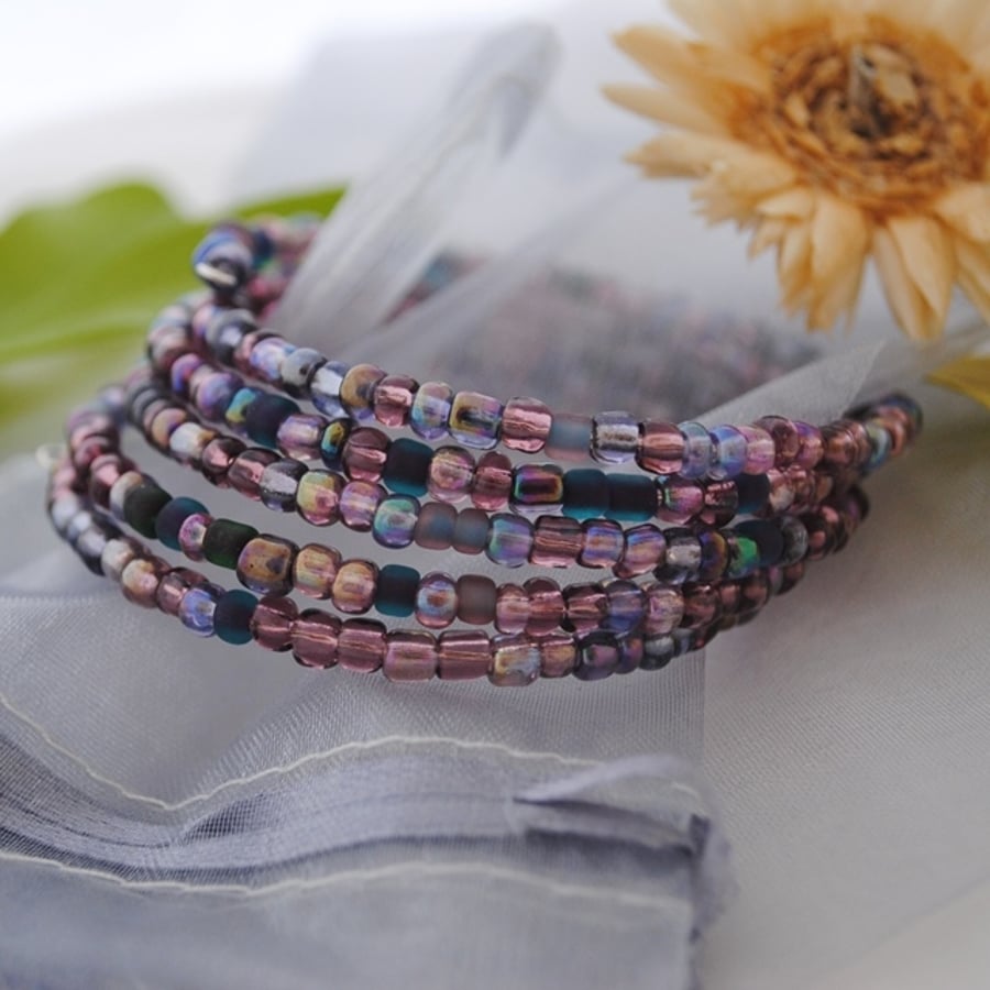 Purple seed bead wrap (memory wire) Bracelet