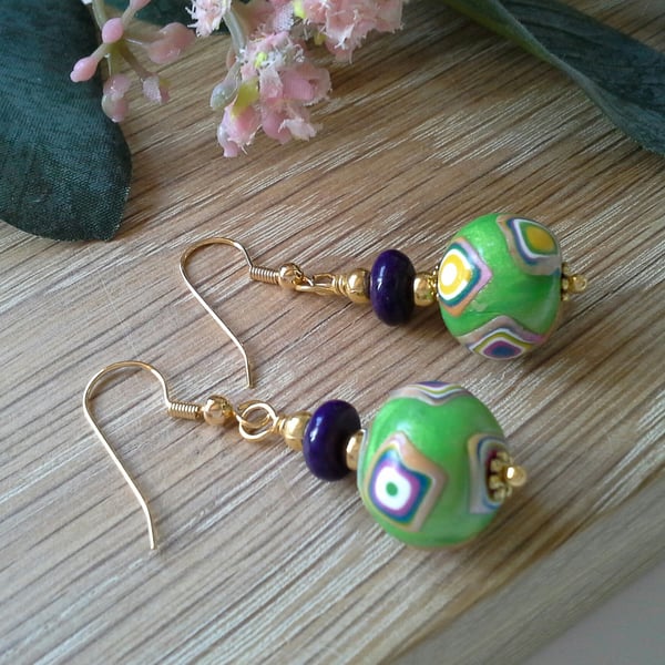 Magnasite & Polymer Clay Gold Plated Earrings
