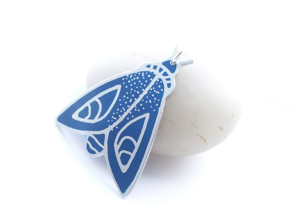Moth pendant in dark blue