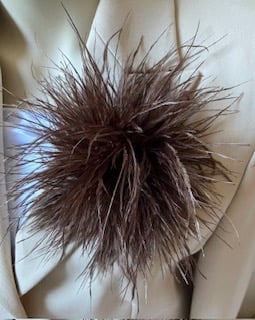 Dark Brown Ostrich Feather Style Brooch - Corsage Lapel Pin - large Size