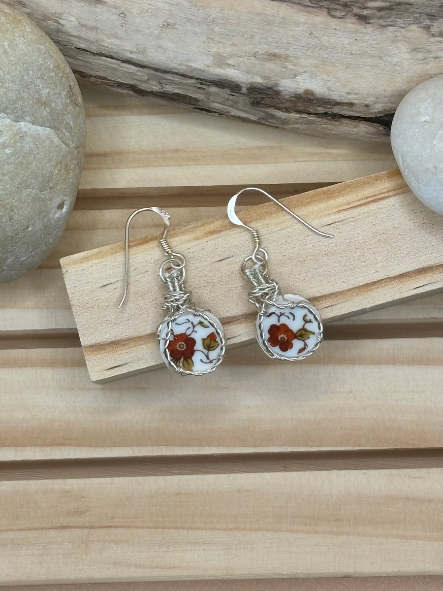 Sea Pottery Earrings Gift for Her – Scottish Beach Pottery Jewellery - Handmade