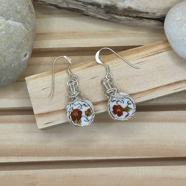 Sea Pottery Earrings Gift for Her – Scottish Beach Pottery Jewellery - Handmade