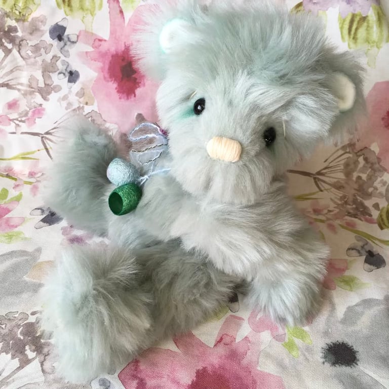Noah, sea foam green bear, hand sewn collectible teddy bear 