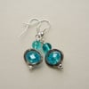 Aqua Blue Glass Rondelle Bead Dangle Earrings   KCJ1411