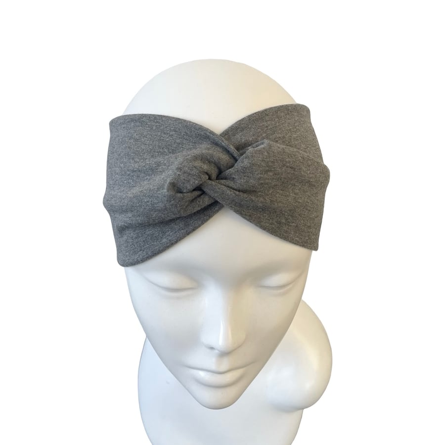 Charcoal Soft Cotton Twist Headband Wide Stretchy Head Wrap for Women