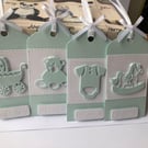 Handmade Pearl shimmer Aquamarine baby gift tags 