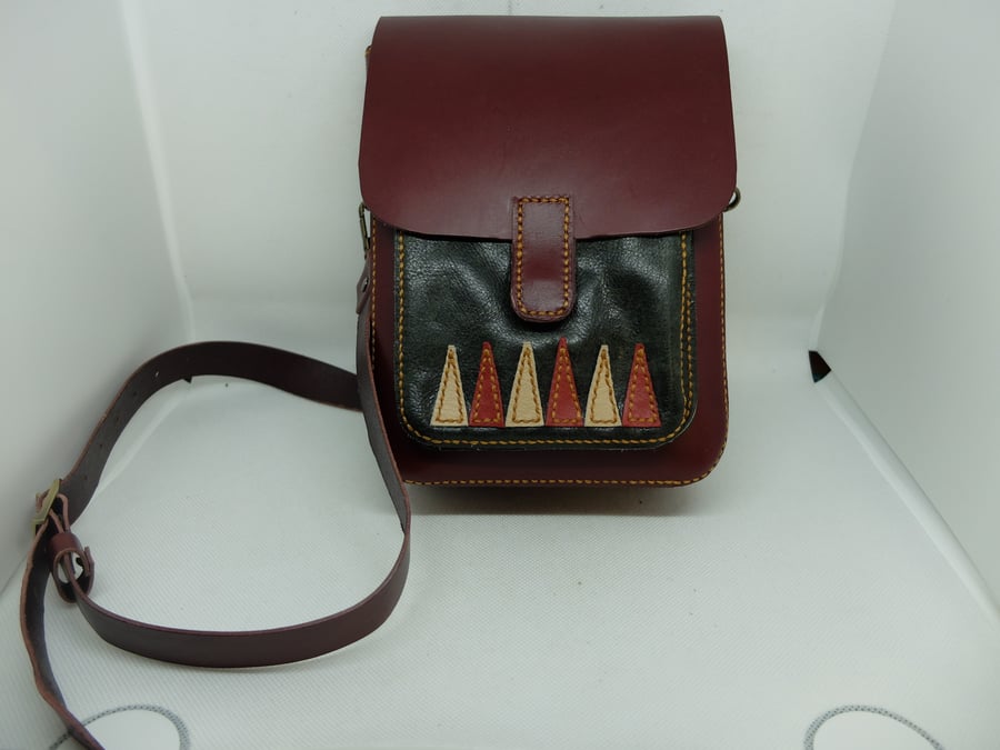 Leather cross-body bag with Backgammon decoration