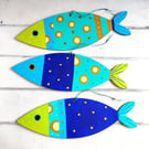 Colourful Wooden fish decorations, hand painted for coastal decor nautical decor