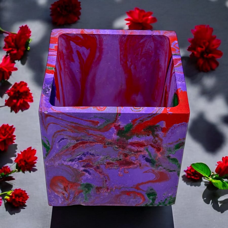 Northern Lights Inspired Plant Pot Cover - Unique Aurora Marbled Cubed Pot cpp12