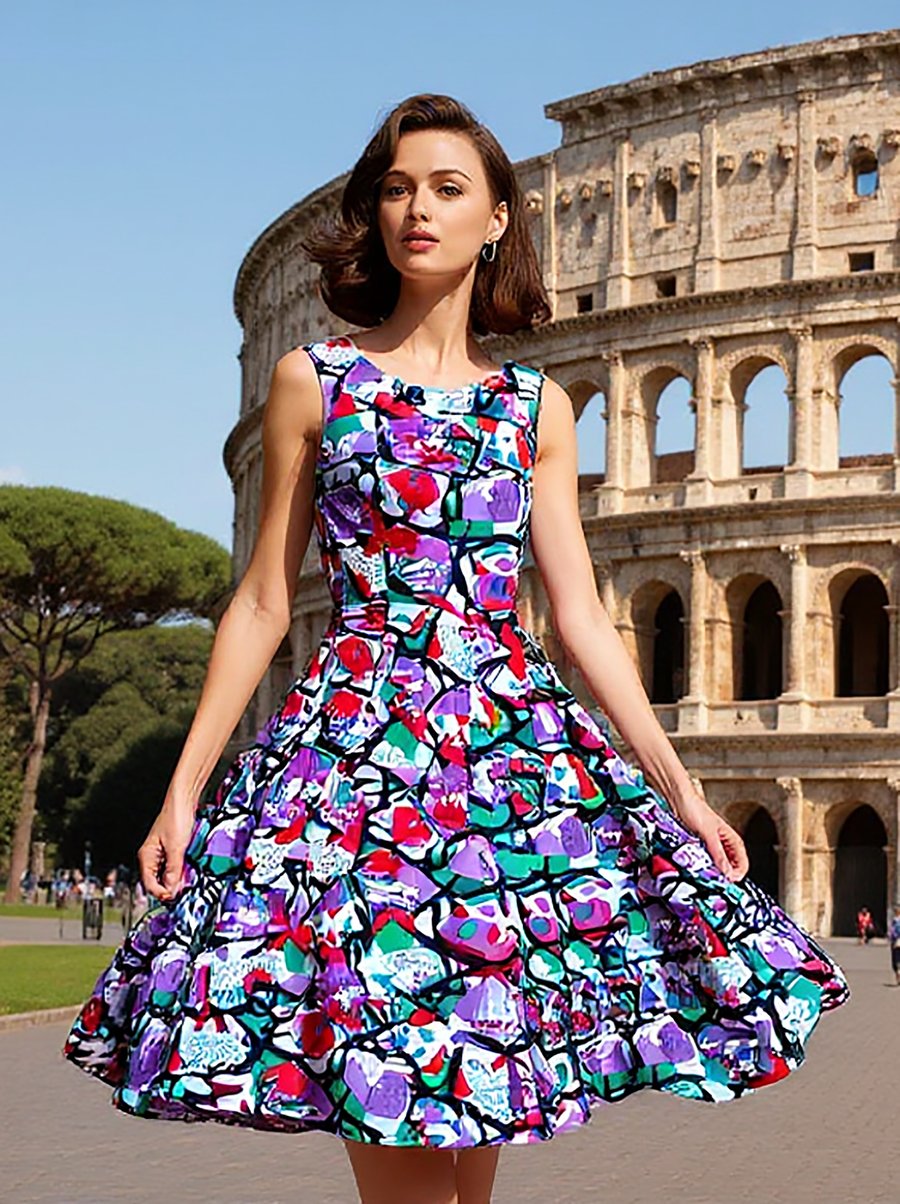 1950s Vintage Retro Rockabilly comic Print dress women's sizes 14-26