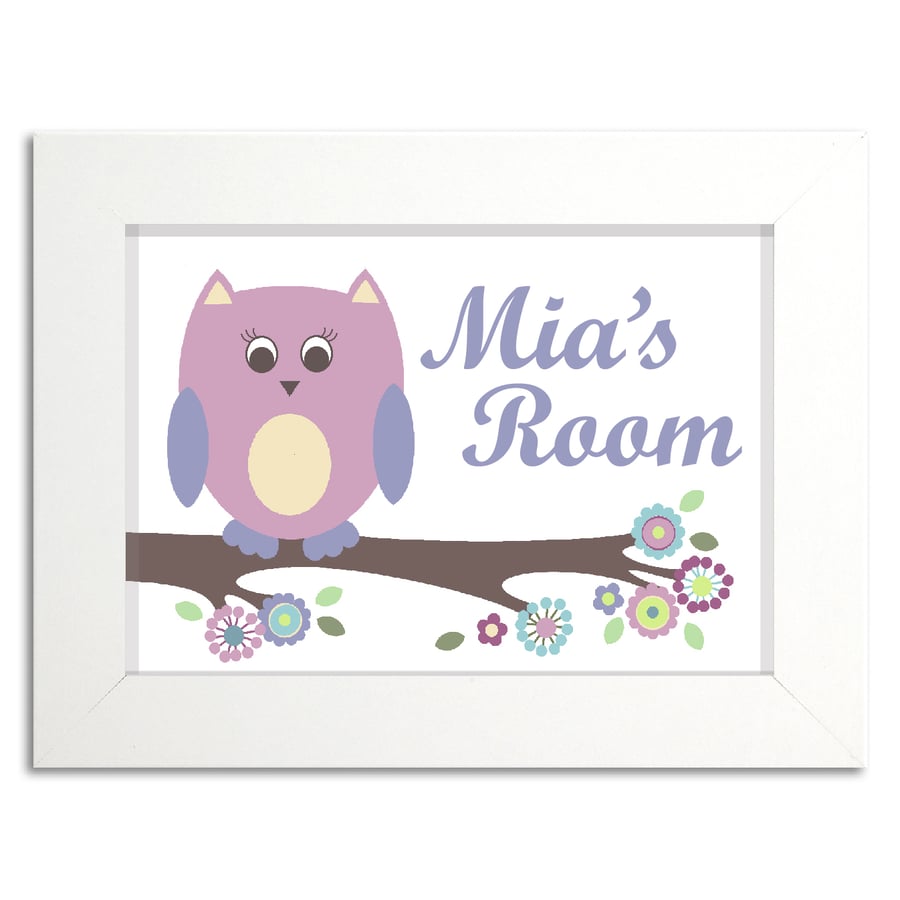 Girls Owl Door Name Print.