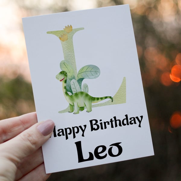 Dinosaur Letter Art Birthday Card, Dinosaur Birthday Card, Name Card 