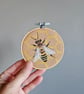 Handmade honeybee hanging decoration - mini hoop - applique and embroidery