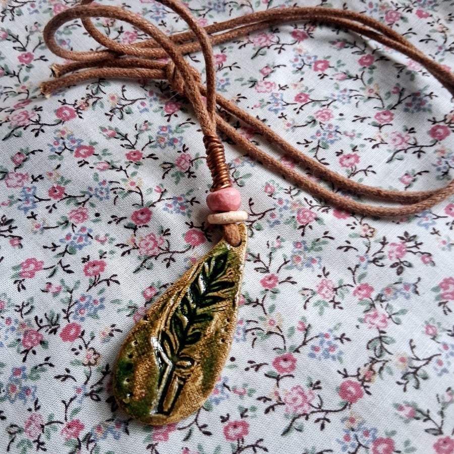 ceramic necklace pendant handmade- green drop