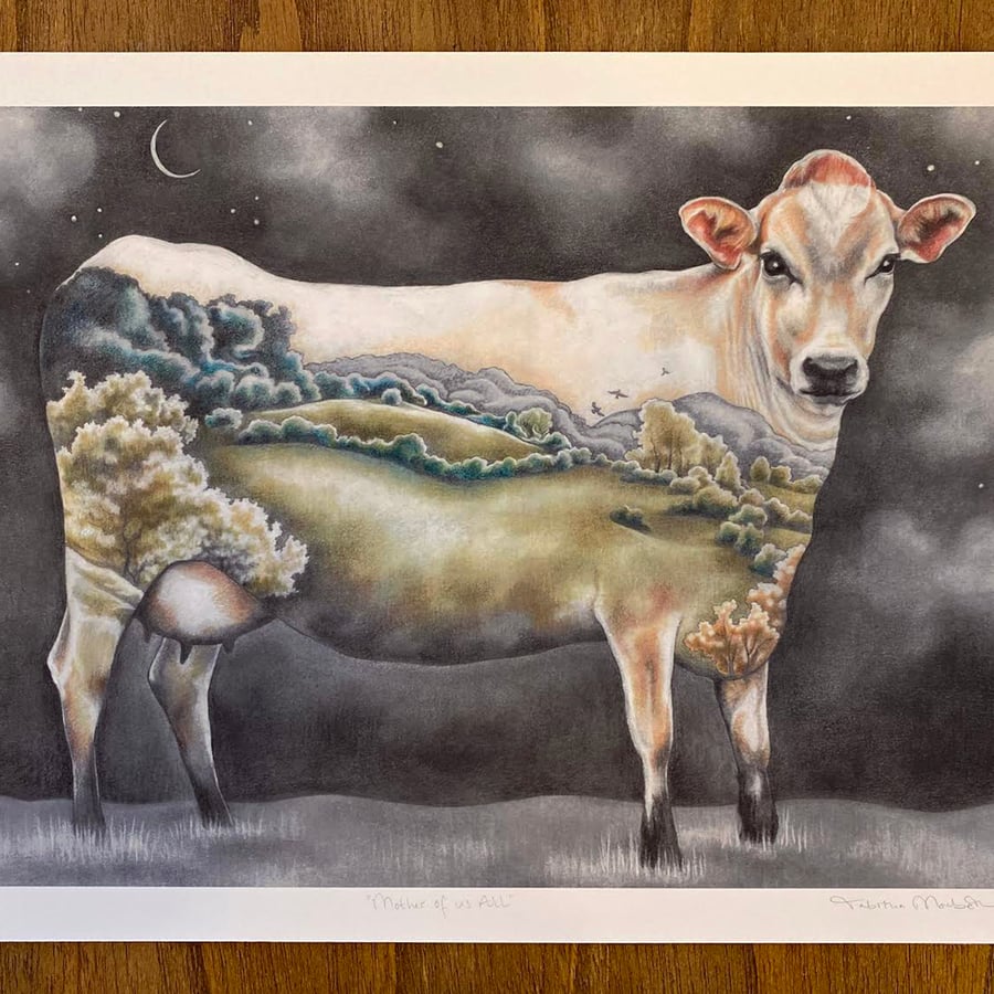 Perfectly Imperfect - Cow Art print, surreal illustration, landscape 