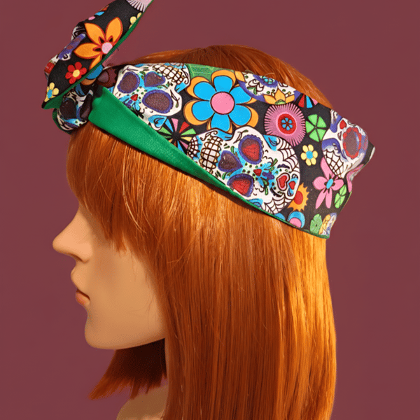 Sugar Skulls Wide Wire Headwrap 