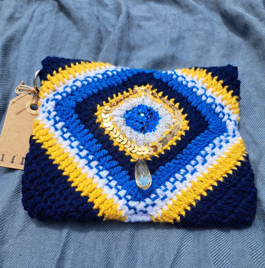 Evil eye inspired Crochet purse with bead