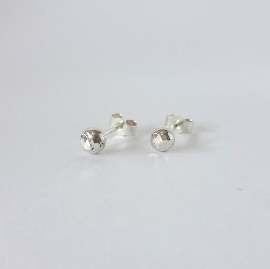 Sterling Silver Hammered Pebble Mini Earrings
