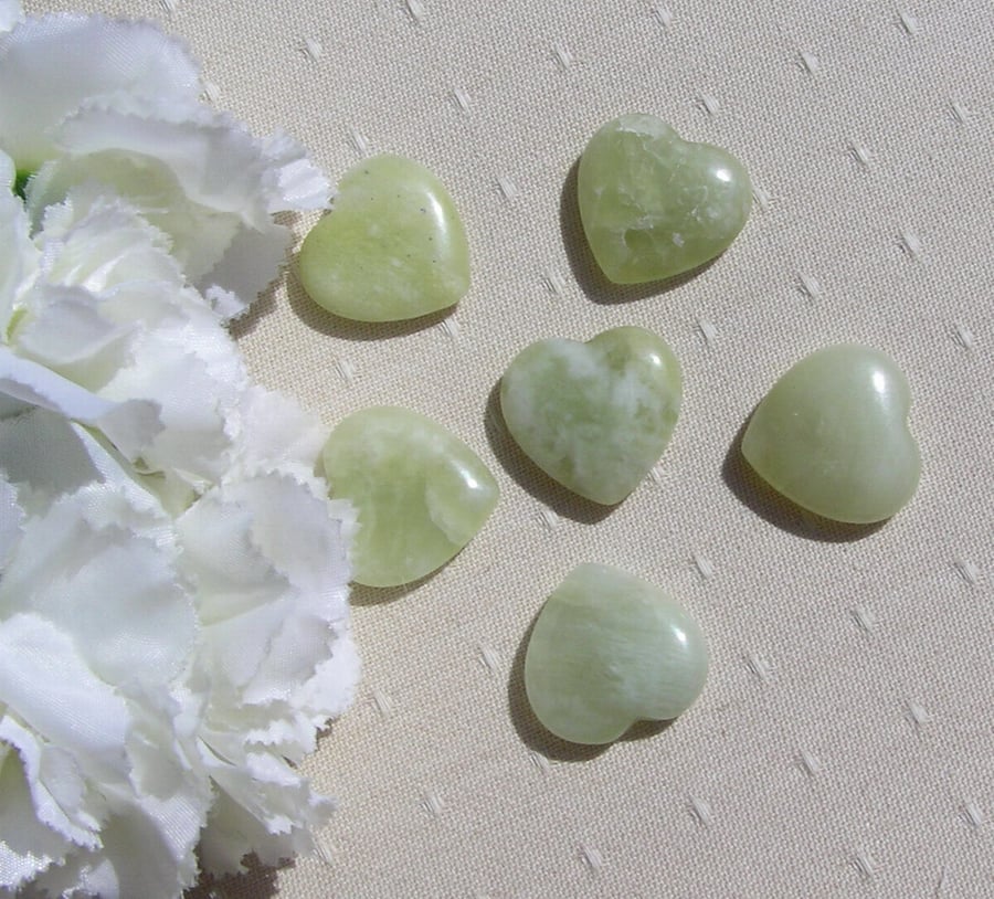 6 Green Jade Solid Gemstone Polished Hearts - 20mm - Chakra Crafting