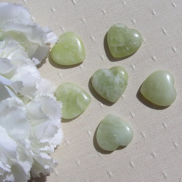 6 Green Jade Solid Gemstone Polished Hearts - 20mm - Chakra Crafting