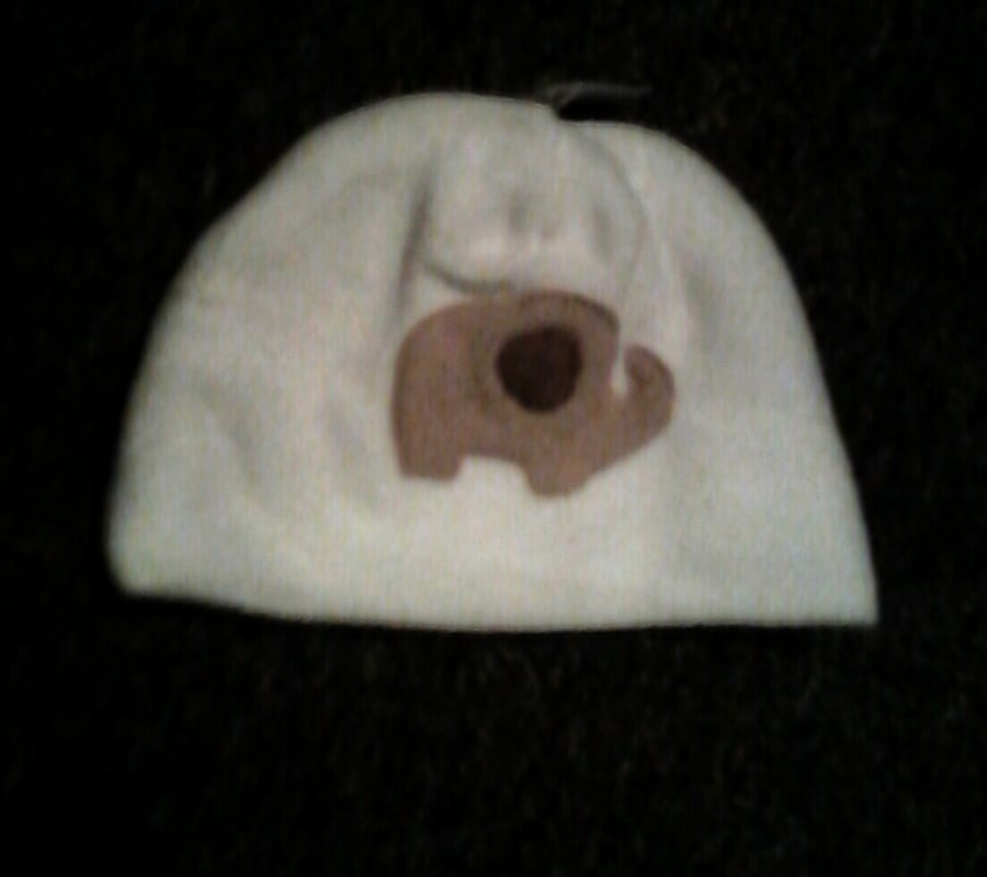 Baby hat with cute elephant  on white fleece