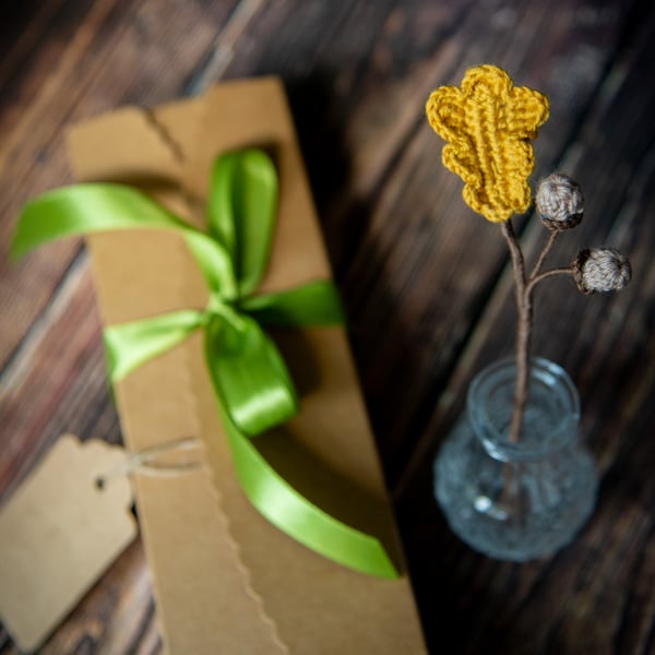 Oak Leaf Crochet Bookmark with Gift Packaging