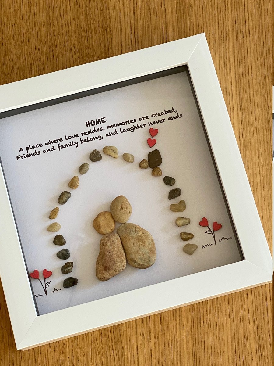 New Home Pebble Artwork Frame, Housewarming Gift, Handmade Pebble Gift, Personal