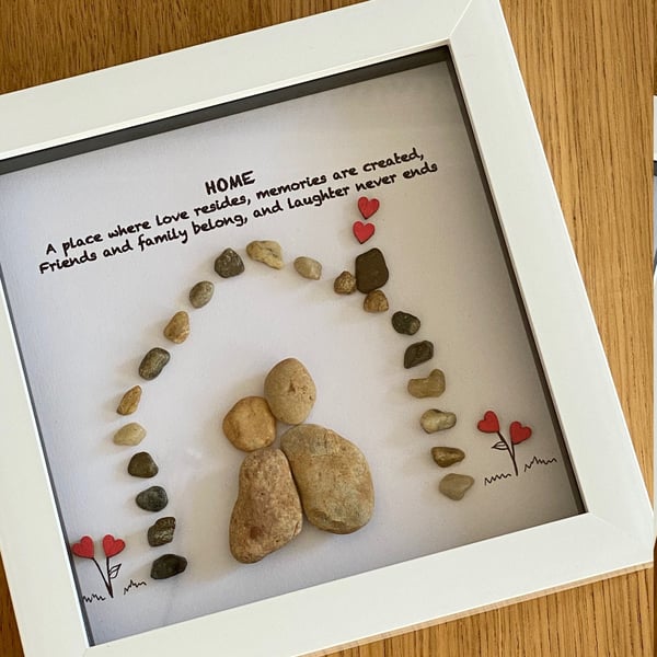 New Home Pebble Artwork Frame, Housewarming Gift, Handmade Pebble Gift, Personal