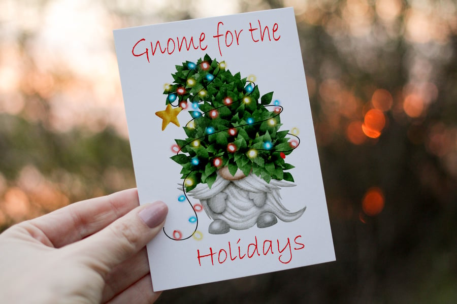 Gnome For The Holidays Christmas Card, Custom Christmas Card, Personalized Card 