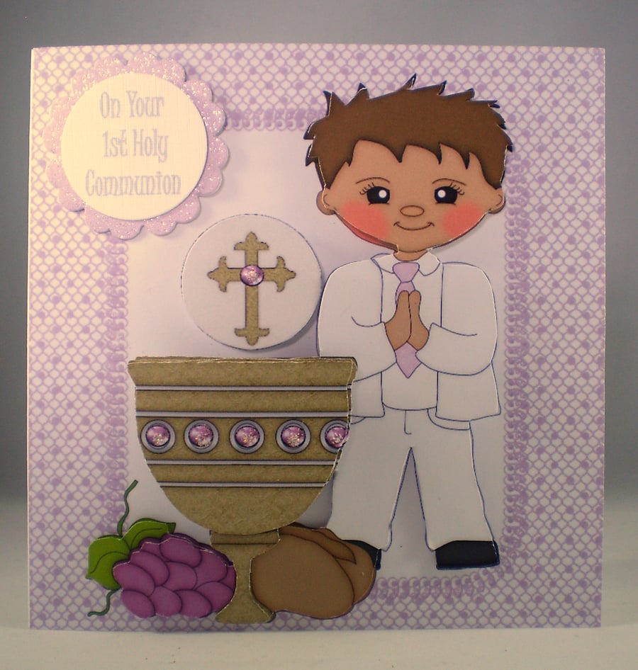 Handmade Decoupage, 3D, Holy Communion Card, Boy, Personalise,