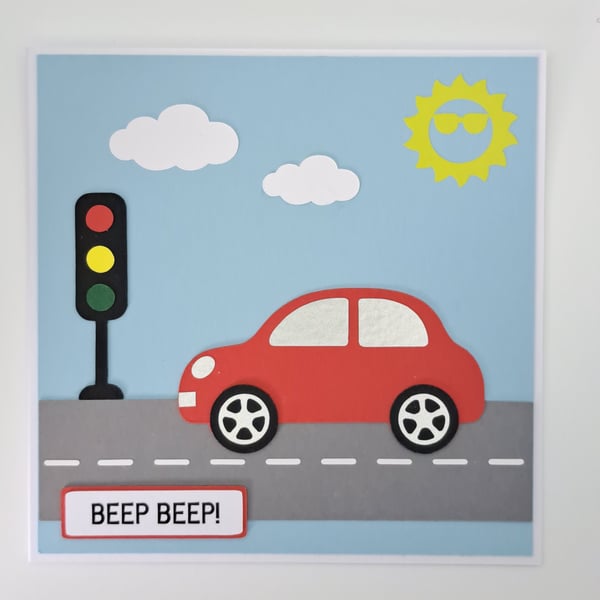 Handmade Car Birthday Card – Beep Beep! - 5 x 5 Inch Square