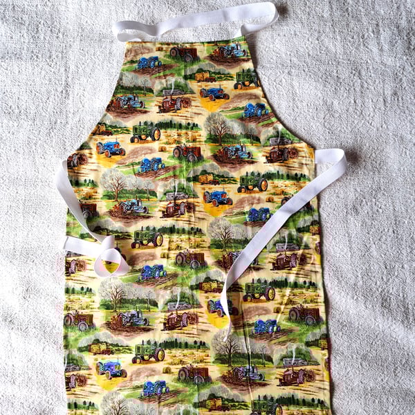 Tractor, Apron, age 10-16, small adult, hand made
